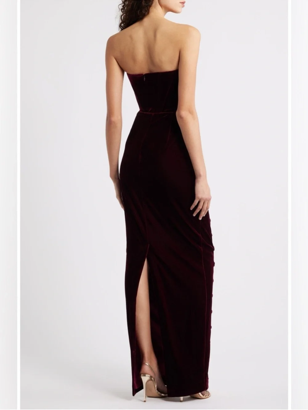 Sau Lee Vesper Strapless Velvet Gown in Wine / Burgundy 12